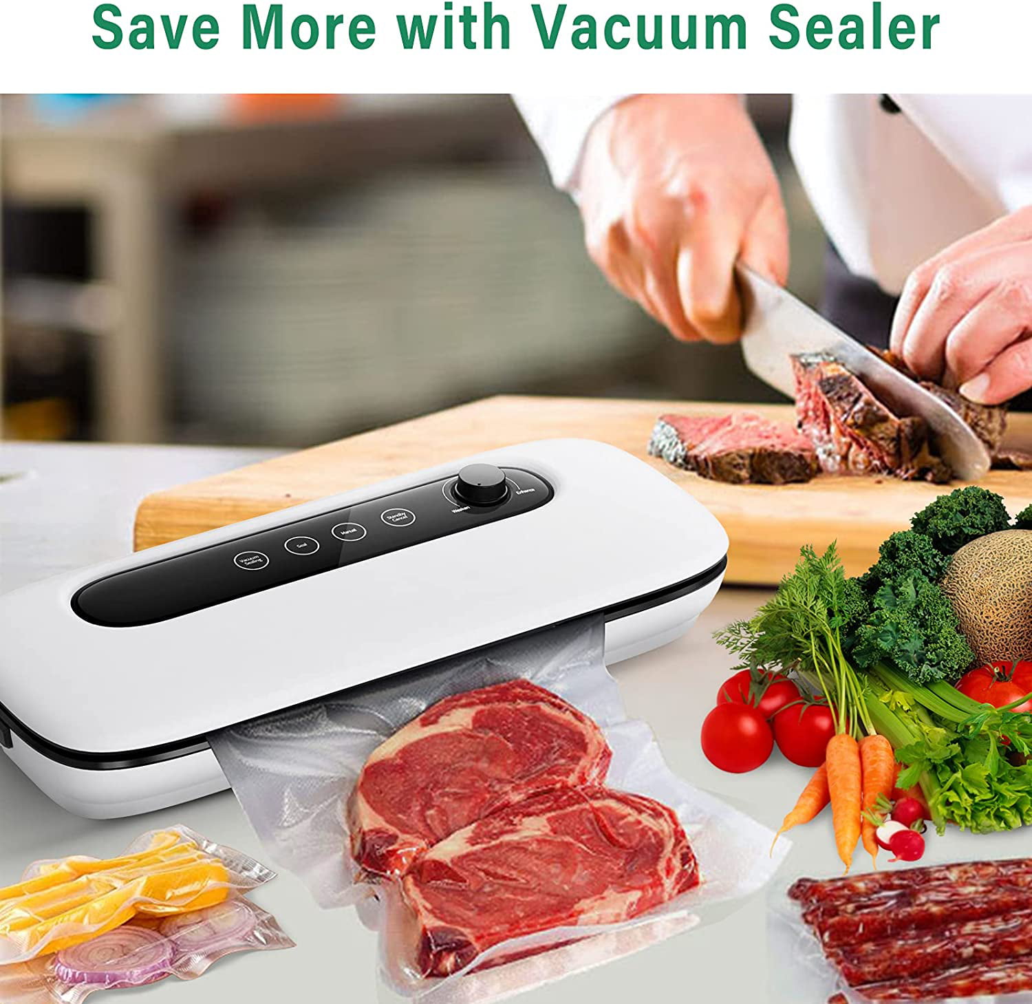  Full Automatic Vacuum Sealer Machine GHVACZS AP-18 Food Vacuum  Sealer with 7MM Heating wire, LED Touch Screen & Dry & Moist Food  Preservation Modes, Double Motors Bag Sealer with Starter Kit