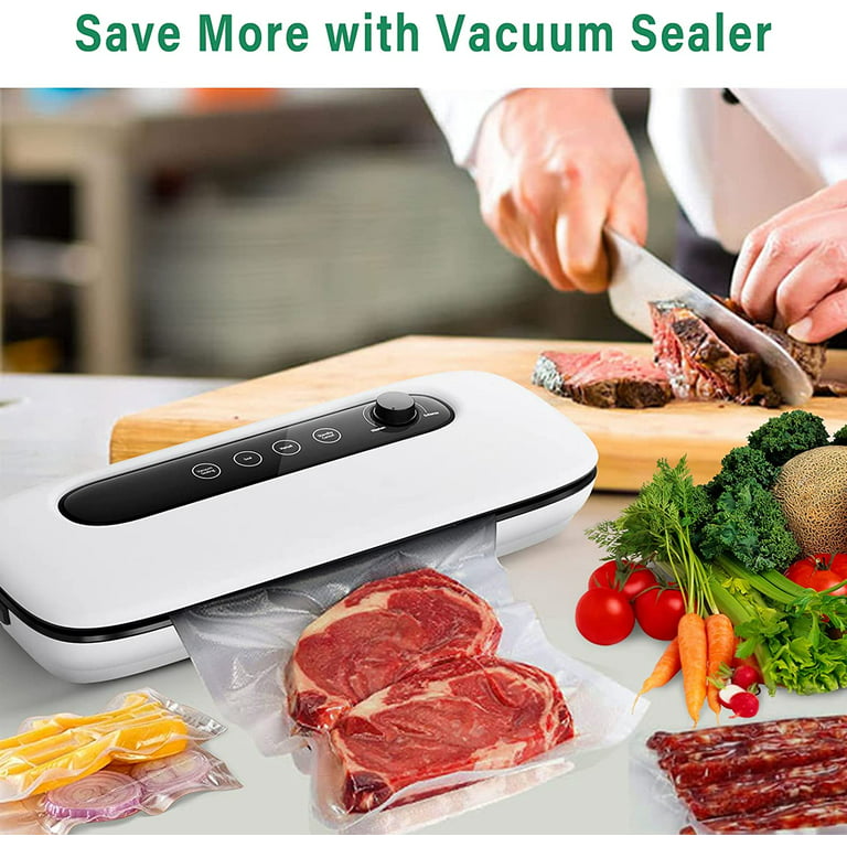 Viixm Vacuum Sealer Machine, Powerful Air Sealing -60Kpa Adjustable Strong  Suction LED Touch-Screen Automatic Food Sealer with Vacuum Sealer Bags,  White 