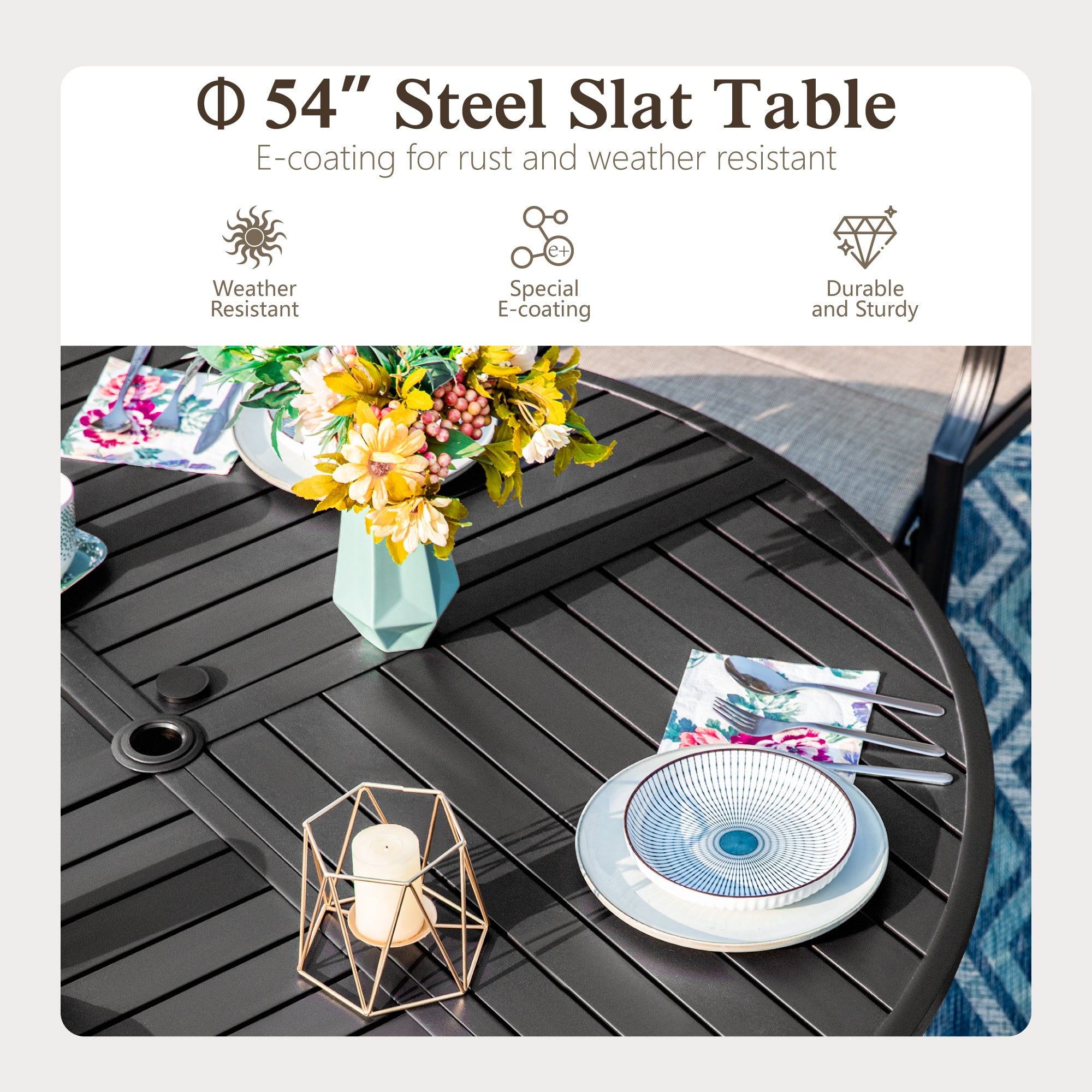 Sophia & William 7 Piece Outdoor Patio Dining Sets Metal 54" Round Table and Stackable Stackable Chairs Set for 6