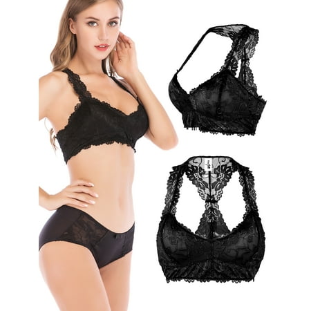 LELINTA Women s Racerback Floral Sexy Lace Bralette Wireless Bustier Lingerie Bra Crop Top Bra with Removable Pads