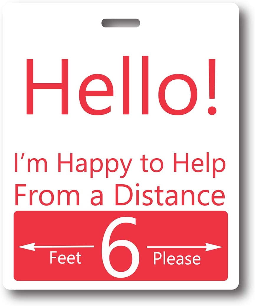 Bulk 25 Pack - Social Distancing Badge Buddies - Extra Large 6 Feet Distance Buddy Badges with I'd Clip - Individual Sign for Essential Employee or Health Care Worker by Specialist ID (Red/White)