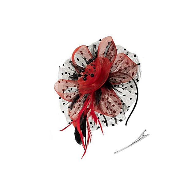Minnieouse Tocado Vintage para mujer, velo de estilo Retro, accesorios para peinados, tocado de flores para boda, fiesta, Iglesia Ropa, zapatos y accesorios Miscelánea Negro+rojo