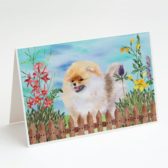 Caroline's Treasures Pomeranian Spring Greeting Cards with Envelopes, 5" x 7" (8 Count)