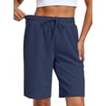 thumbnail image 3 of NELEUS Womens Plus Size 9" Bermuda Shorts Waffle Knit High Waisted Breathable Lounge Casual Shorts with Pockets,Navy Blue,US Size 2XL, 3 of 11