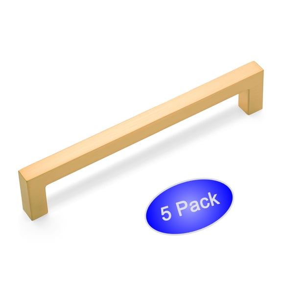 5 Pack - Cosmas 14777-128BG Brushed Gold Modern Cabinet Hardware Handle Pull - 5" Inch (128mm) Hole Centers
