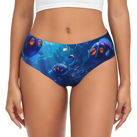 Naloa Deep Sea Glowing Fishes Womens No Show Cotton Underwear Mid-High Waisted Soft Ladies Panties Strech Breathable Briefs -XX-Large