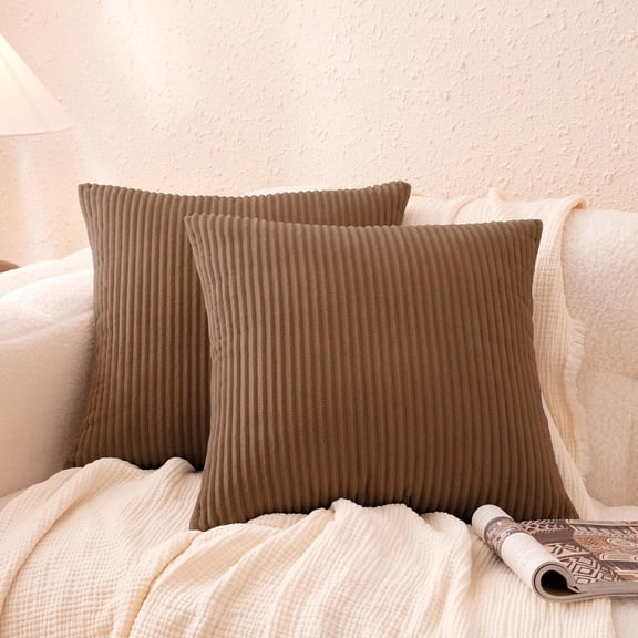 Plush Striped Throw Pillow Covers, Soft Fluffy Decorative Pillow Covers for Sofa, Couch, Living Room, Bed, 16 × 16 Inch, Brown, Pack of 2 by JEWLALO