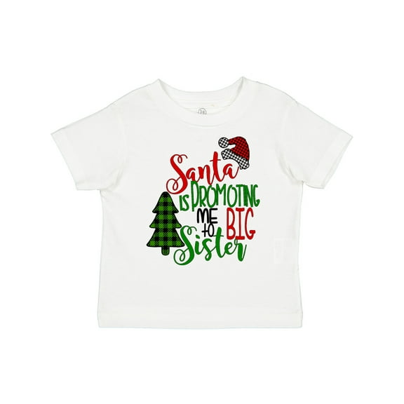 Inktastic Santa is Promoting Me to Big Sister Green Plaid Tree Girls Toddler T-Shirt