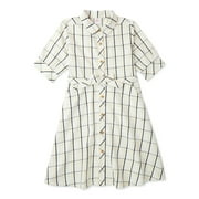 Wonder Nation Girls Collared Shirt Dress with Elbow Sleeves, Sizes 4-18 & Plus