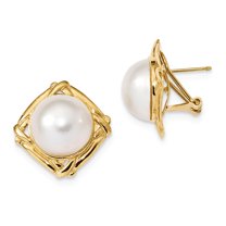 Primal Gold 14 Karat Yellow Gold 13-14mm White Mabe Freshwater Cultured Pearl Omega Back Earrings