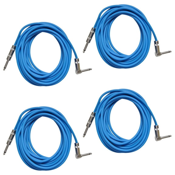Seismic Audio 4 Pack of Blue 20 Foot Right Angle to Straight Guitar Instrument Cables Blue - SAGC20R-Blue-4Pack