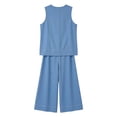 thumbnail image 6 of Mifsaly Two Piece Vacation Sets for Women Tank Top and Wide Leg Capri Pants with Pockets Contrast Seam Summer Casual Matching Outfits Sky Blue,S, 6 of 9