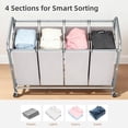 thumbnail image 3 of Laundry Sorter 4 Section, 47.5 Gal (180 L) Laundry Hamper with Wheels, Clothes Divider Basket Sorter, Clothes Separator Hamper Cart with Wheels and Removable Bags, Gray, 3 of 6