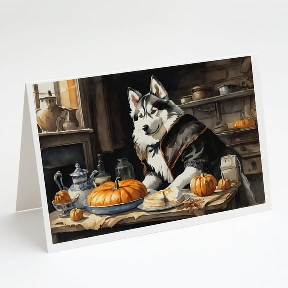 Siberian Husky Fall Kitchen Pumpkins Greeting Cards and Envelopes Pack of 8 7 in x 5 in