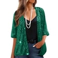 thumbnail image 2 of Staron Women's Sequin Jacket Three-Quarter Sleeve Casual Party Bling Cardigan Open Front Shiny Top, Green XXL, 2 of 7