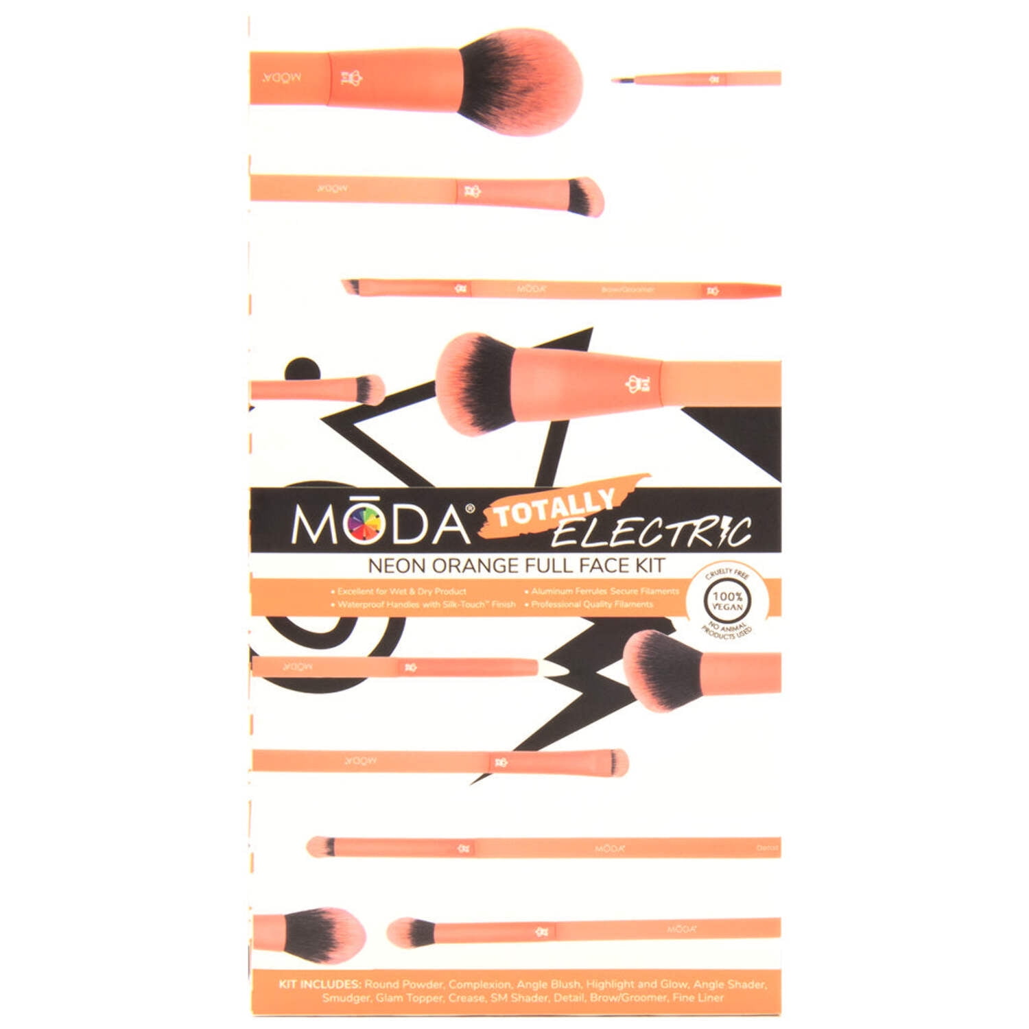 Moda Brush Totally Electric Neon Orange Full Face 13pc Makeup Brush Set