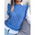 thumbnail image 4 of Women'S Ruffle Cute Sweater Vest Sleeveless Round Neck Summer Knit Pullover Tank Tops Blue M, 4 of 8