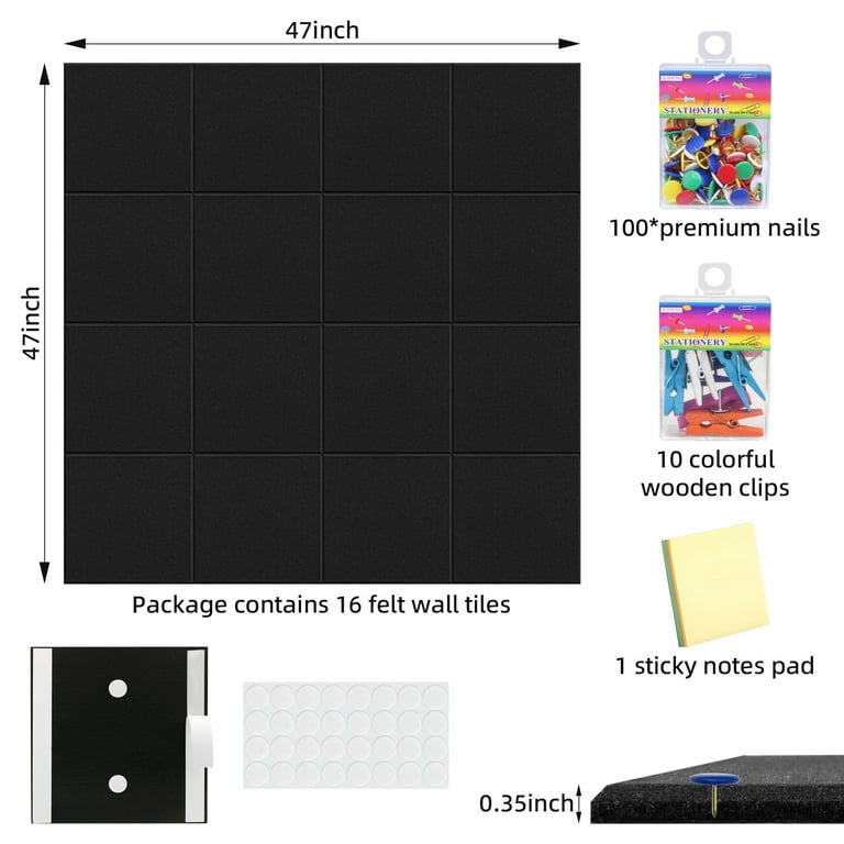 12 Pack Large Cork & Felt Bulletin Boards - 11.8x11.8 Inch Tiles With Push Pins For Wall