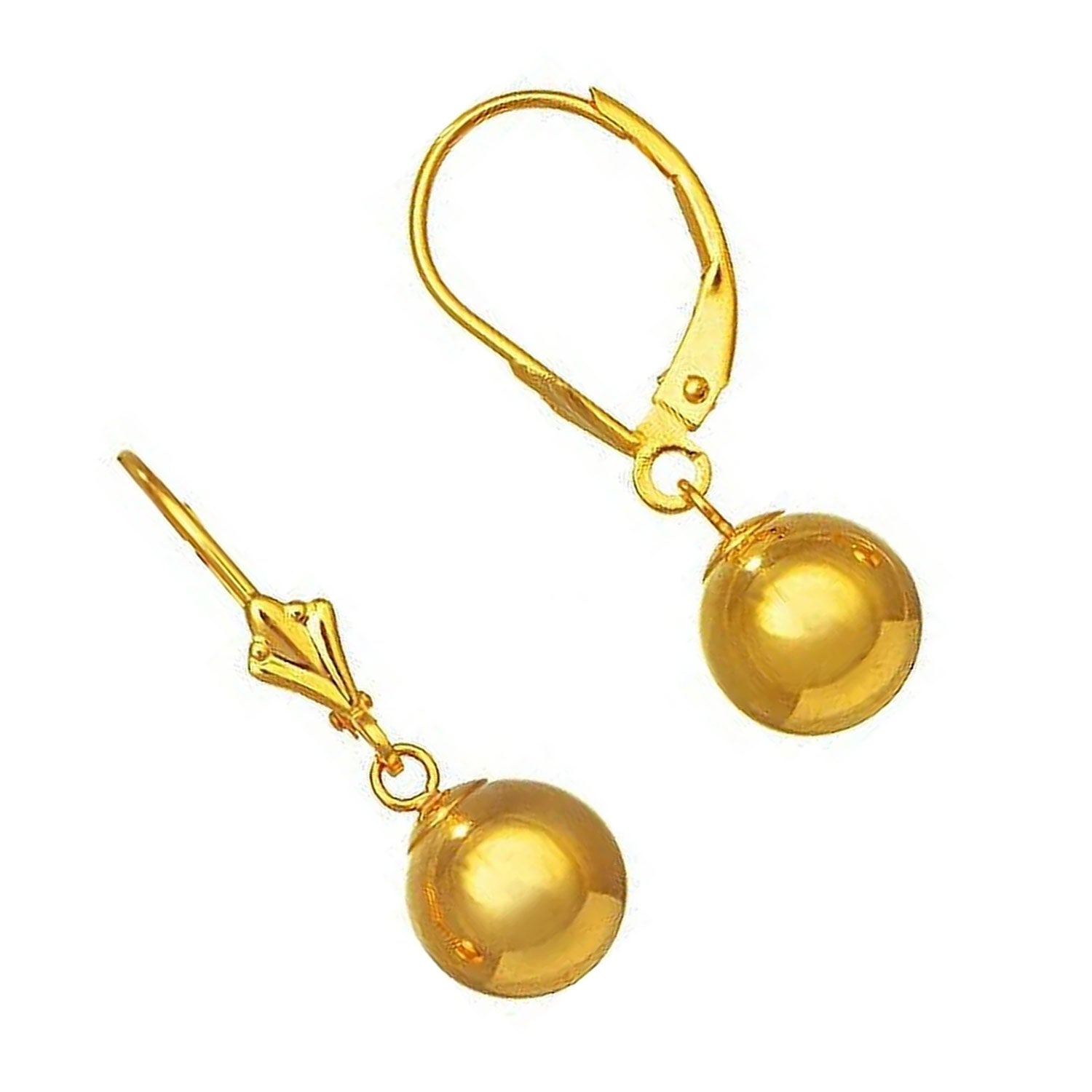 Jewelstop 14K Real Yellow Gold Ball 5mm Dangle Lever Back Earrings
