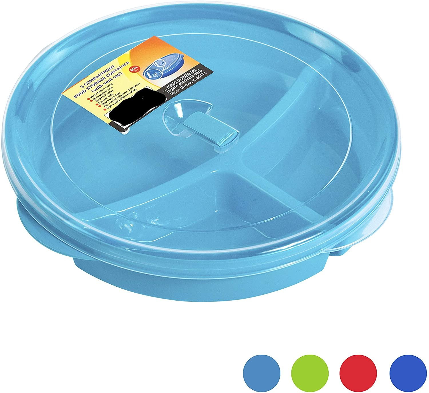 (Set of 4) Microwave Food Storage Tray Containers 3 Divided Plates w