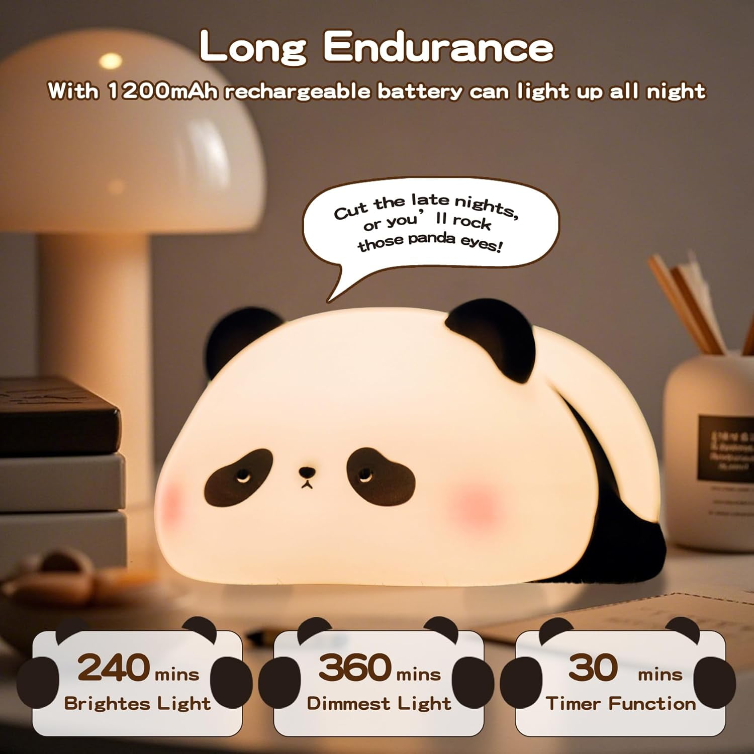 Cute Panda Lamp, LED Panda Night Light for Kids Sleep, Food Grade Silicone Novelty Animal Night Lamps, Dimmable Nursery Squishy Nightlight, Cute Gifts, Office Desk/Baby Boys/Girls Room Decor