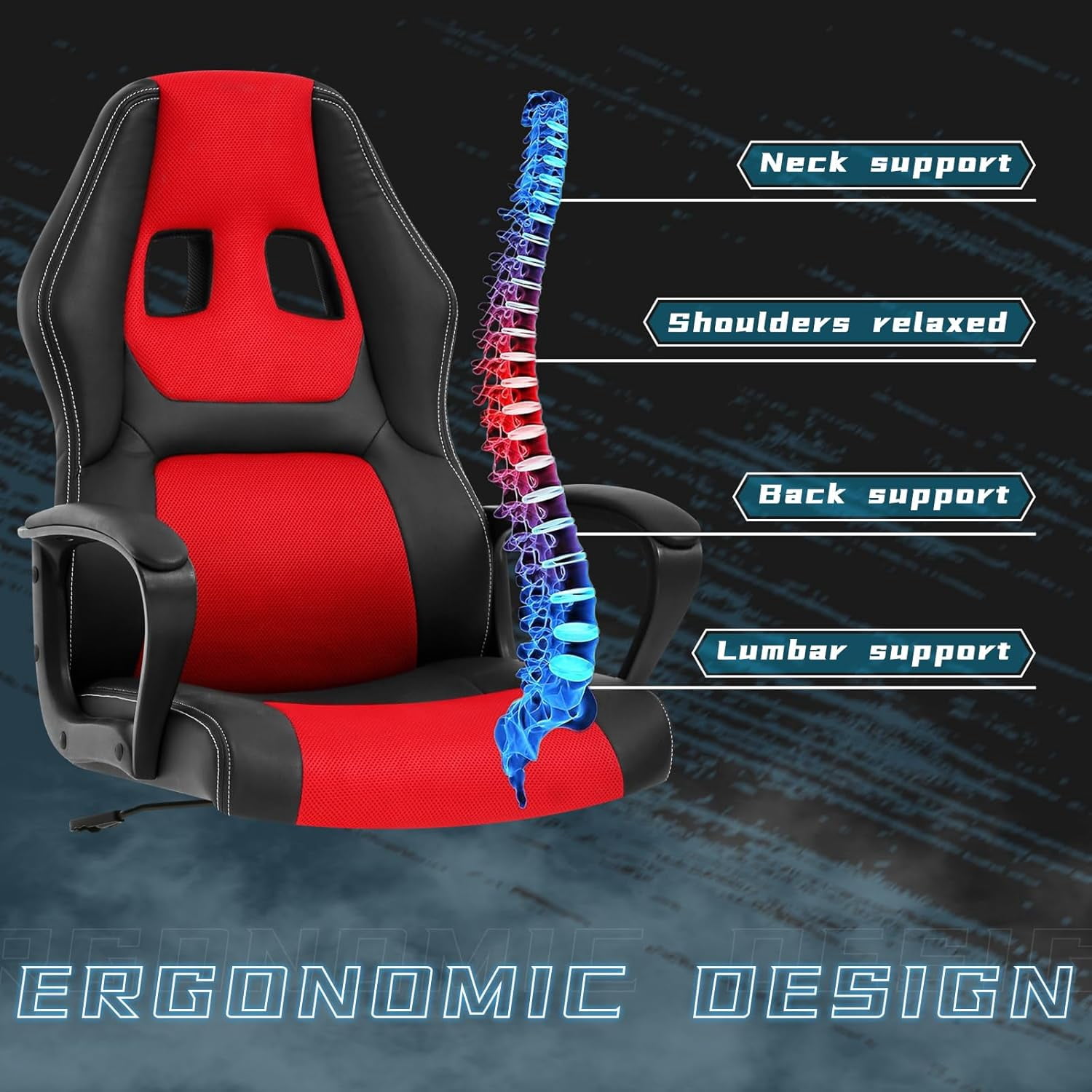 Dkelincs Gaming Chair Massage Computer Chair Ergonomic Video Game Chairs, Adjustable Office Desk Chair with Lumbar Support & Armrest for Teens & Children, Red