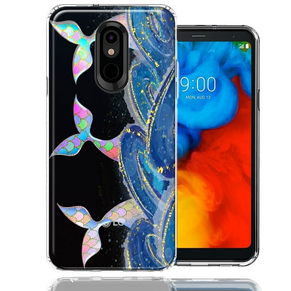 MUNDAZE LG Stylo 5 Rainbow Mermaid Tails Scales Ocean Waves Beach Girls Summer Double Layer Phone Case Cover