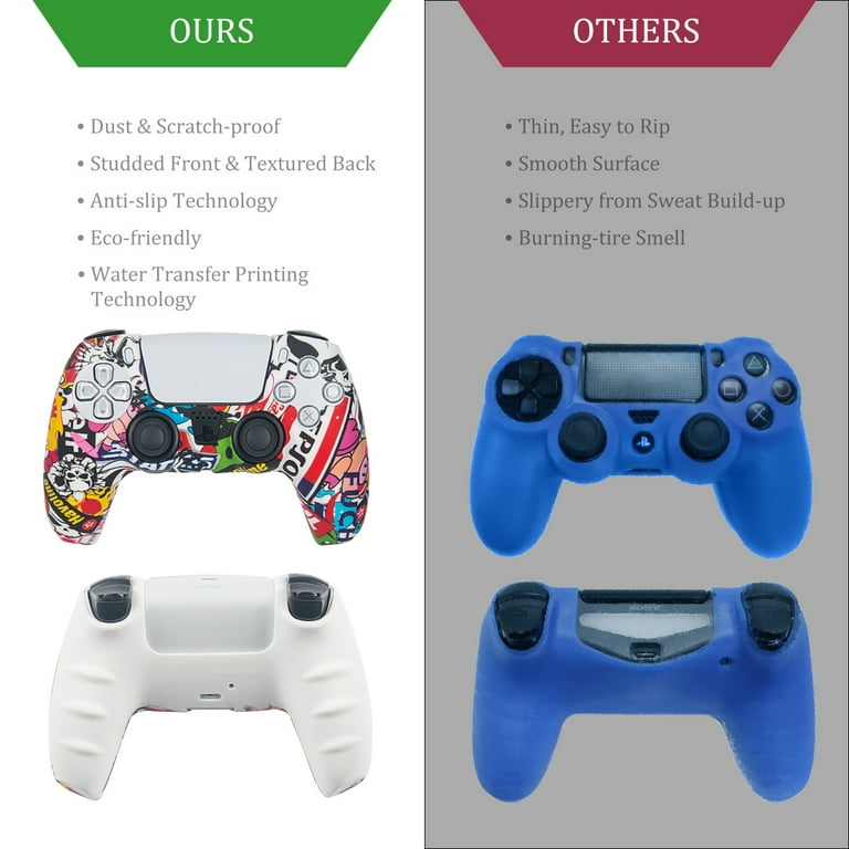 PS5 Controller Silicone Skins Covers - Protector for PS5 Slim/Pro - 2 Pack  PS5 Cases - 4 Pairs Thumb Grips - WITCH + SKULL