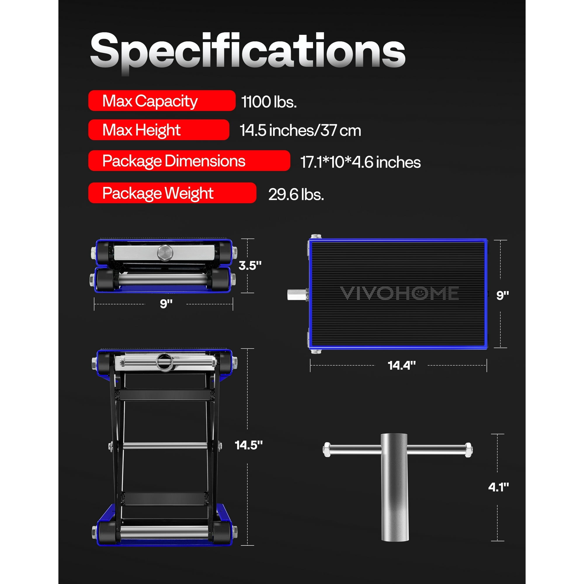 SPECTSR Motorcycle Scissor Lift Jack 1100 lbs Wide Deck Hoist Stand for ATVs,Steel Lift,Blue