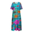 thumbnail image 4 of Flowy Summer Dresses for Women Trendy V Neck Short Sleeve Midi Maxi Dress Fashion Vintage Floral Graphic Sundresses Loose Casual A-Line Dress Below Knee Beach Vacation Dresses with Pockets, 4 of 5