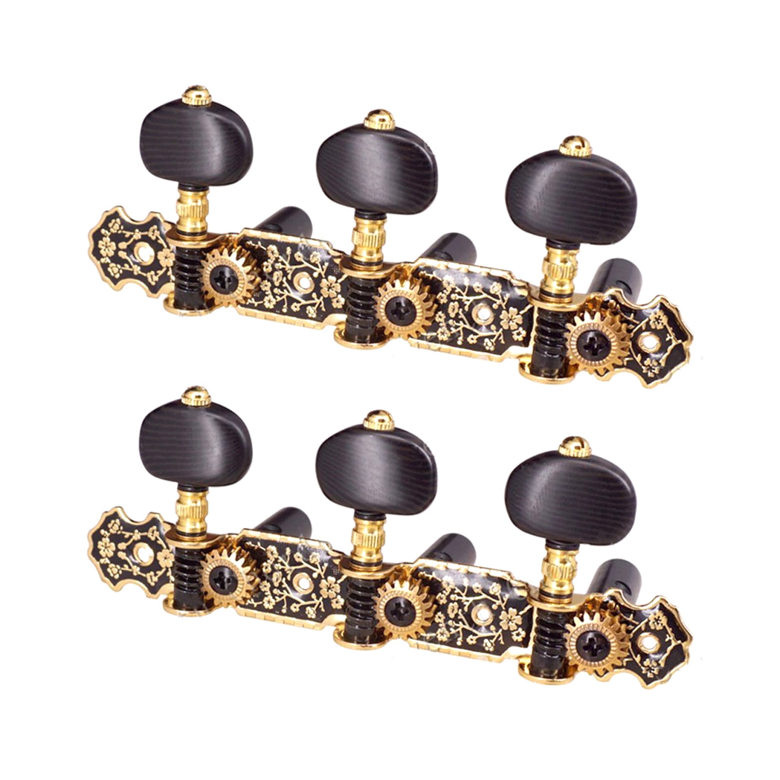 NATEFEMIN High-Quality Classical Guitar Machine Heads Tuners Gold/Black Metal & Plastic 3L/3R Smooth Action 118 Ratio Reliable Set