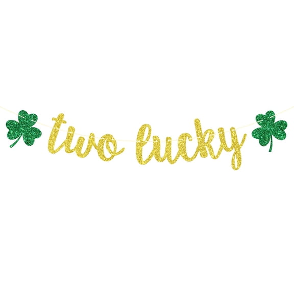 Two Lucky Banner, Shamrock Garland for Twins Birthday Decorations, Little Lucky 2nd Birthday Decor, St. Patrick's Day Baby Shower Birthday Party Decorations Glitter