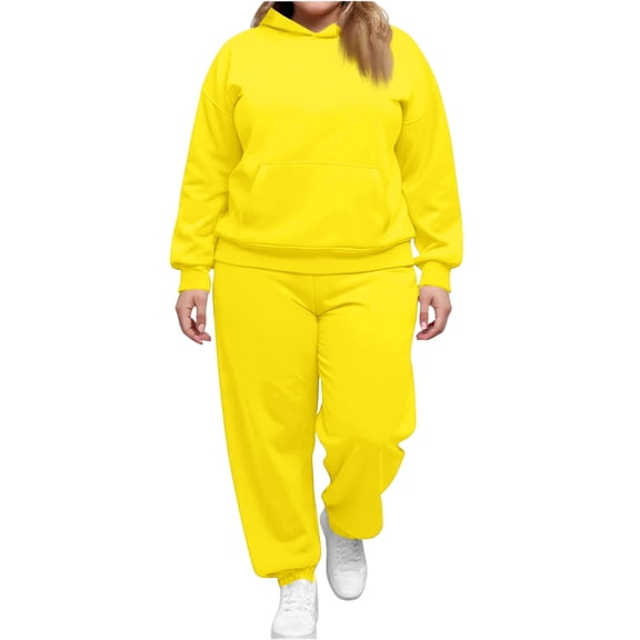 Lumtrix Womens 2 Piece Outfits Lounge Hoodie Sweatsuit Sets Oversized Sweatshirt Baggy Fall Comfy Sweatpants Long Sleeve Sweatshirt Matching Joggers Tracksuit Yellow 2XL