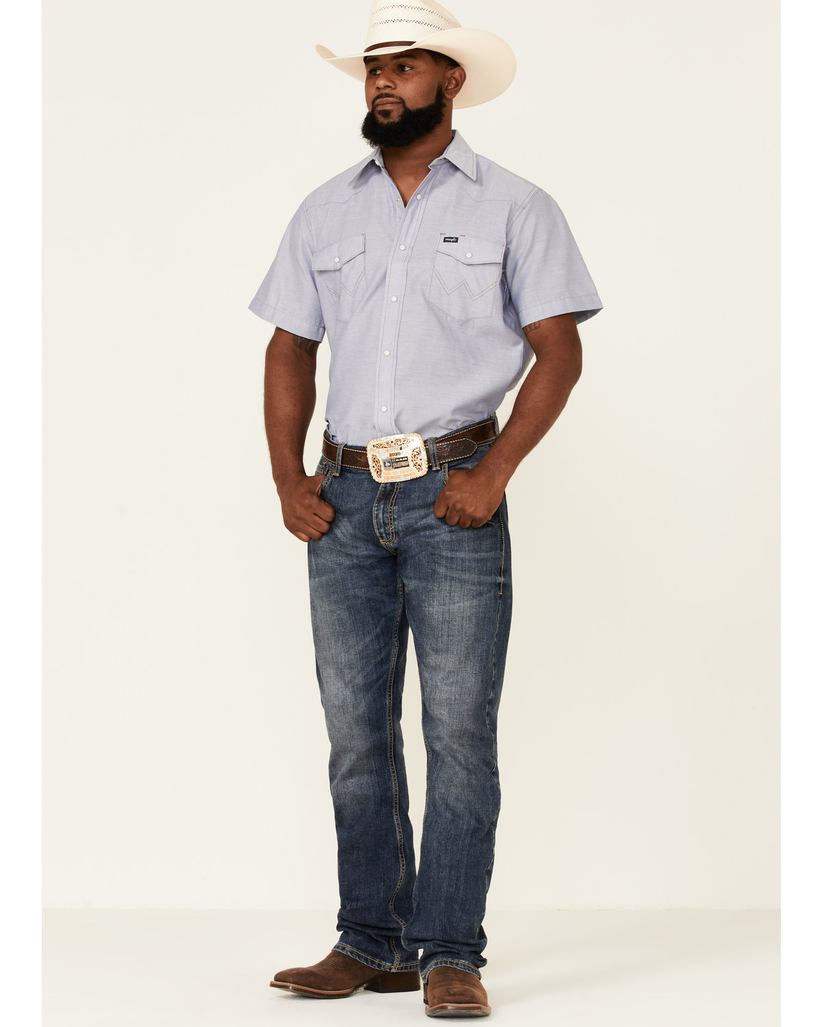 Wrangler Chambray Short Sleeve Work - Mens Shirt  - 1070131Mw - image 2 of 4