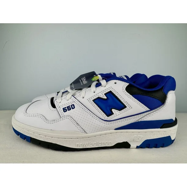 New Balance 550 White/Royal Blue/Black Leather Shoes Mens Size 8.5D