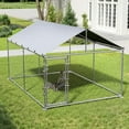 thumbnail image 3 of Dextrus 7.5'x7.5' Outdoor Dog Kennel with Metal Dog Gate, Outdoor Dog Enclosure with Roof, Heavy Duty Dog Kennel for Outdoor Backyard Farm, 3 of 10