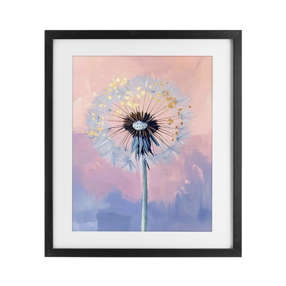 Stupell Industries Contemporary Pastel Dandelion with Gold Seeds Black Framed Print Under Glass, 13 x 16, by The Prints Vibe