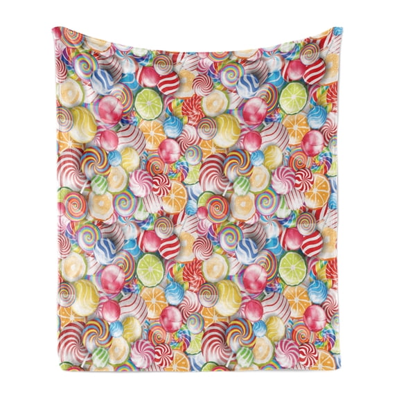 Colorful Soft Flannel Fleece Throw Blanket, Spiral Sugar Candys Lolly Pops Dessert Fun Girls Kids Nursery Theme Print, Cozy Plush for Indoor and Outdoor Use, 50" x 70", Multicolor, by Ambesonne