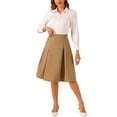 thumbnail image 2 of INSPIRE CHIC Women's Solid Vintage High Elastic Waist Button Decor Flared Midi Skirt L Khaki, 2 of 6