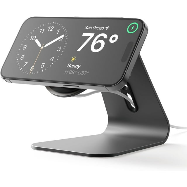 MS4 Charging Stand Compatible with MagSafe Charger, Aluminum Stand Compatible with iPhone 16/15/14/13/12 Series, Designed for iOS17 Standby Mode (Cable Not Included) (Black)