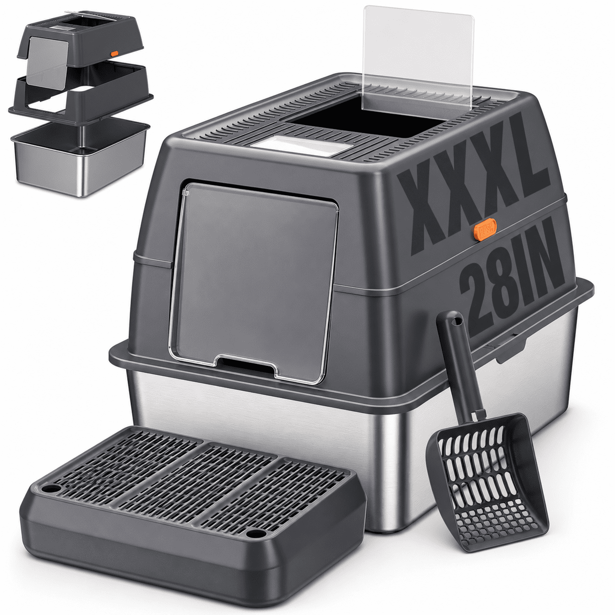 Stainless Steel Litter Box Dark Grey Extra Large For Big Cats