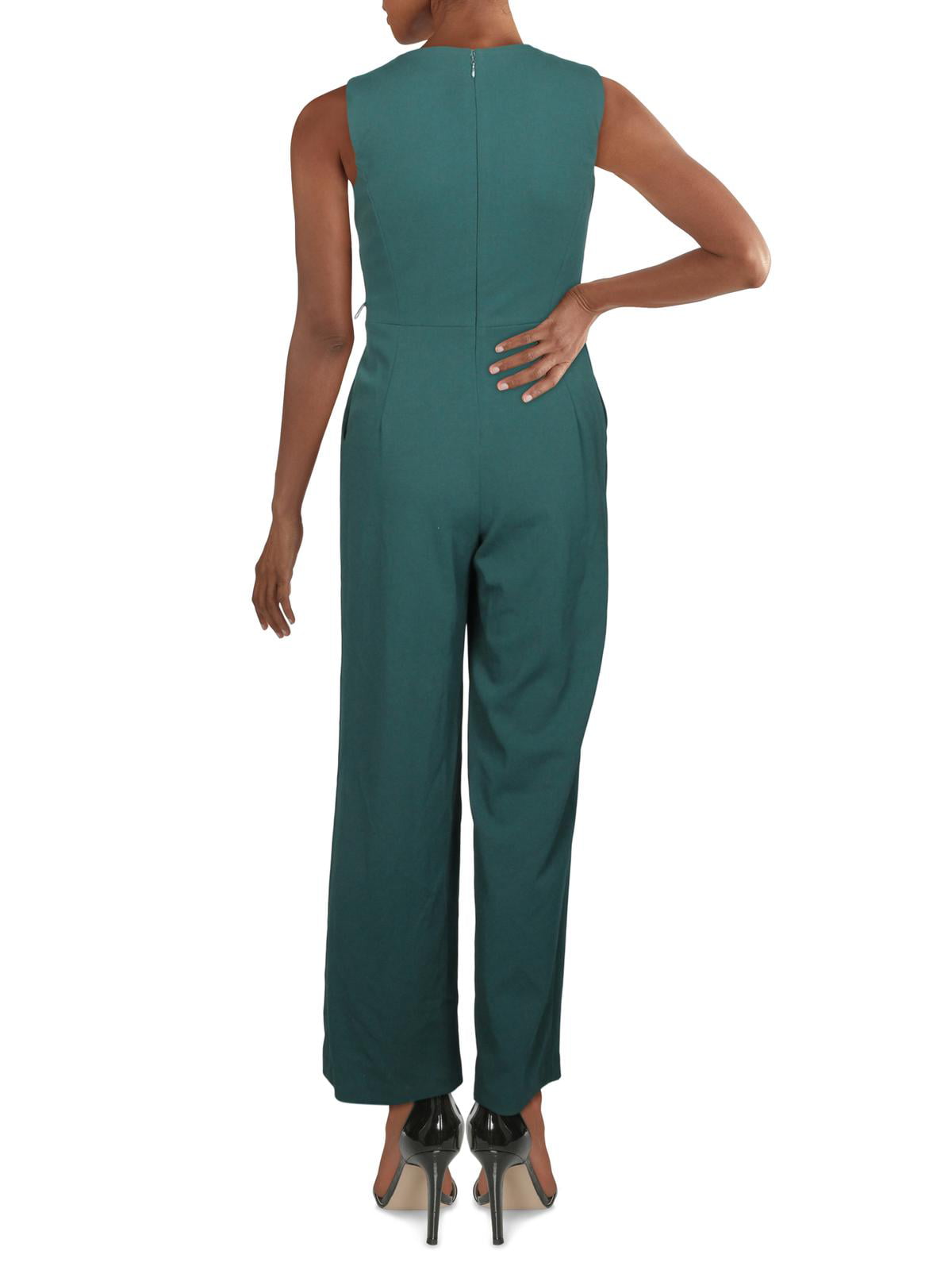 Calvin Klein Womens Petites Pleated Cropped Jumpsuit Green 12P 