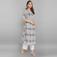 thumbnail image 5 of Janasya Indian Round Neck Half Sleeve Botanical Print White Cotton Kurta With Palazzo And Dupatta For Women, 5 of 10