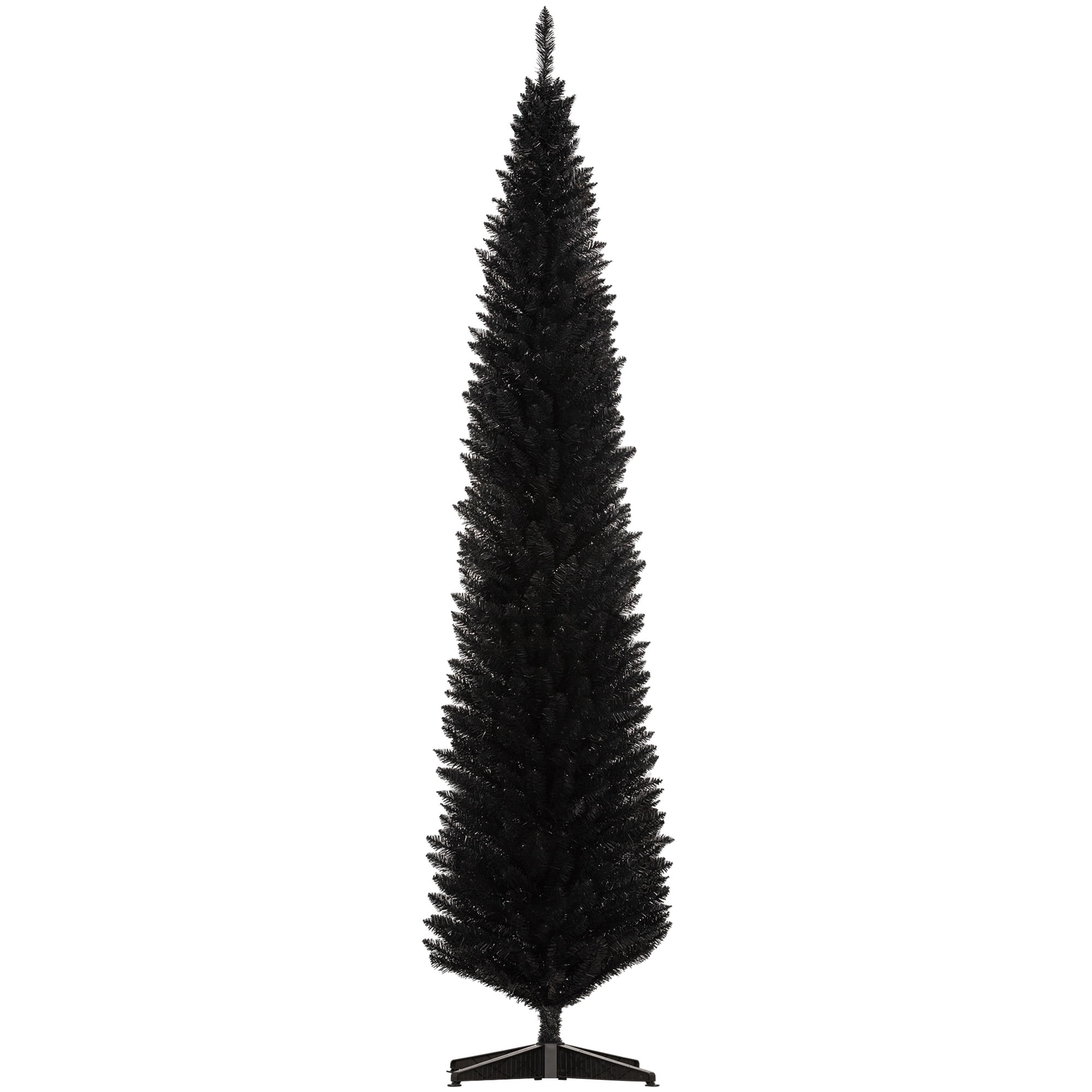 8' Artificial Pencil Christmas Tree, Slim Xmas Tree with 618 Realistic Branch Tips and Plastic Stand, Black