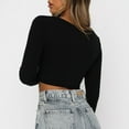 thumbnail image 4 of Trendy Criss Cross Long Sleeve Crop Top Womens Sexy Cut Out Slim Fitted Going Out Y2K Tops Casual Basic Shirts Tee, 4 of 7