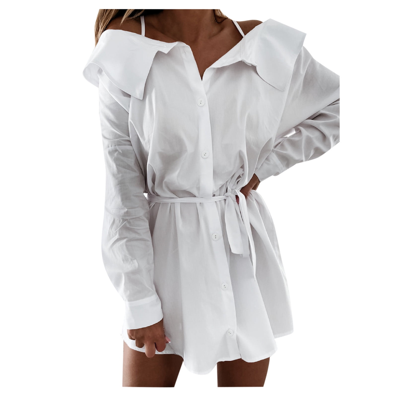 Mnyycxen Baby Its Cold Outside Mini Dress Womens Off Shoulder White Long Sleeve Dresses T Shirts Dress Plus Size