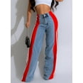 thumbnail image 4 of Women'S Patchwork High Waist Wide Leg Jeans Color Block Denim Straight Leg Trendy Trousers Blue Denim & Red L, 4 of 9