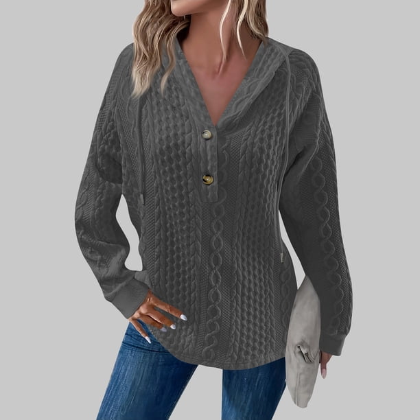 Chaquetas y abrigos casuales con capucha de manga larga para mujer, color liso, con botones y capucha, holgados, de Rowan