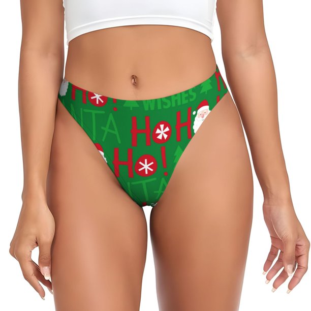 Fotbe Cute Santa Tanga Sin Costuras para Mujer con Estampado – Panties Invisibles, Transpirables y Cómodos para Uso Diario-Large