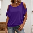thumbnail image 2 of jjayotai Women Cold Shoulder Tops Summer Short Sleeve Shirt Scoop Neck Tee Casual Loose Fitted Solid Color Tunic Top, 2 of 6